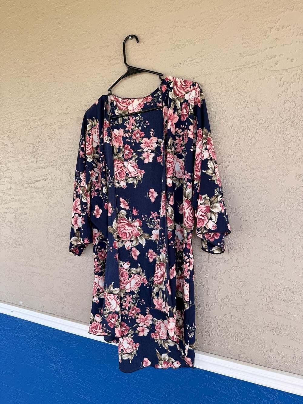 Lush Navy Blue Floral Kimono Cardigan - Women's Small - Picture 2 of 4